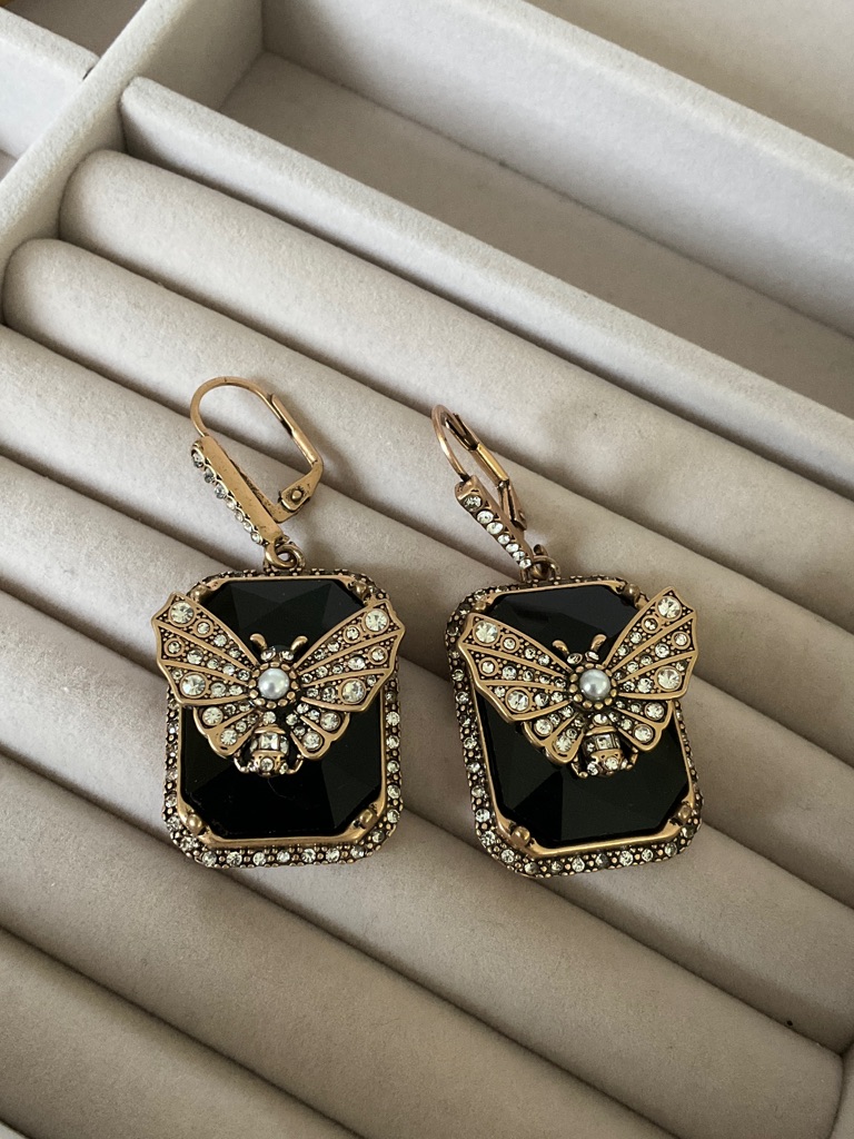 Gold And Black Butterfly Drop Earrings - Women Jewelry